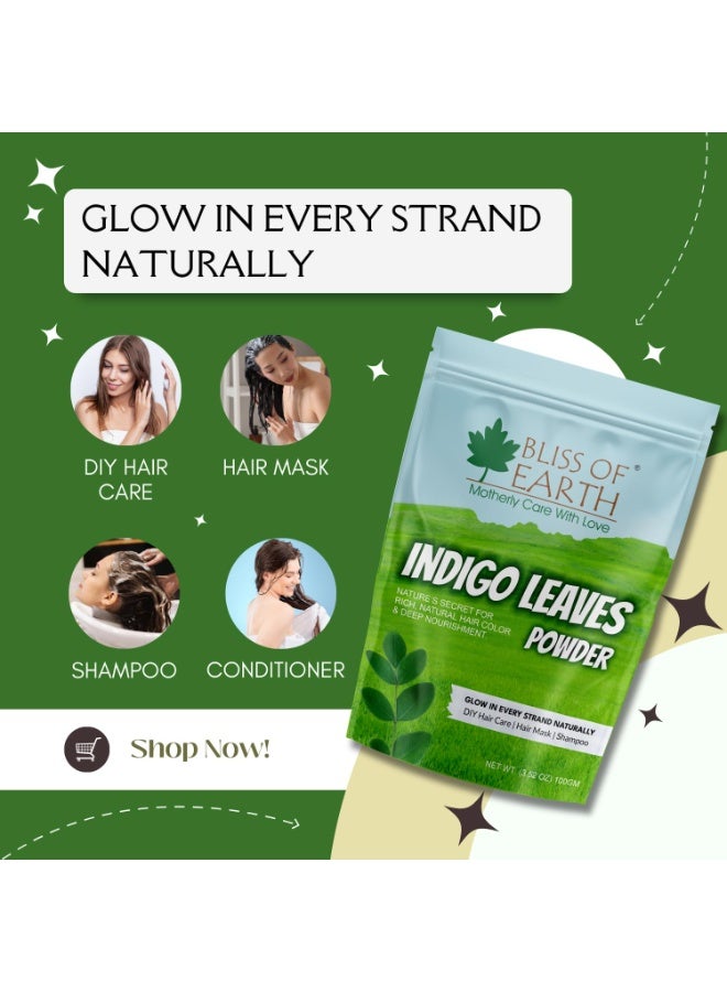 Bliss of Earth Natural Indigo Powder for Hair – 100% Pure Herbal Hair Dye | Chemical-Free Black Hair Color | Ammonia-Free | For Grey Coverage | Plant Based Hair Colour – 100g - Image 3